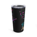 Symbol of Renewal: 20oz Tumbler with Black Background and 'Tree Ribbon - PTSD Awareness' Design