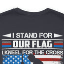 Patriotic Faith: Military Design T-Shirt - 'I Stand for Our Flag, I Kneel for the Cross - Proud Veteran, Blessed Christian'