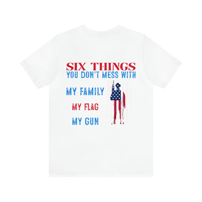 Defending Six Pillars: Military Design T-Shirt - Faith, Family, Liberty, Flag, Country, Gun