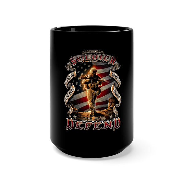 American Soldier - Land of the Free: 15oz Black Mug with Military Design
