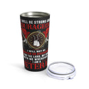 Courageous and Committed: 20oz Black Military Design Tumbler - 'Strength and Faith in Service'