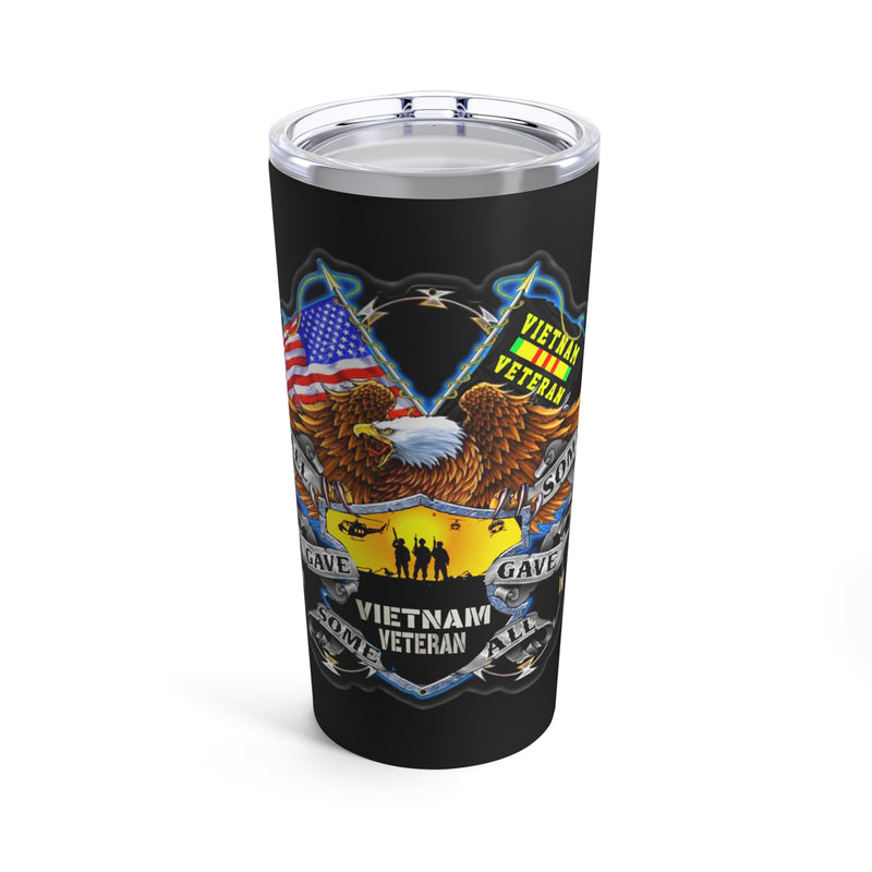 Honoring the Legacy: 20oz Black Tumbler with Military Design - 'Vietnam Veteran Double Flag