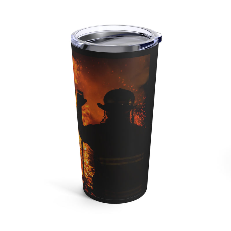 Honoring the Brave: 20oz Black Tumbler with Military Design - 'No WMF Firefighter Double Flag - All Gave Some, Some Gave It All