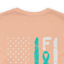 Courage Unveiled: Distressed US Flag with Teal Ribbon PTSD Cotton T-Shirt