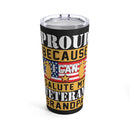 Saluting My Veteran Grandpa - 20oz Military Design Tumbler: 'Proud and Grateful' - Black Background
