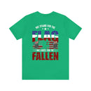 We Stand, We Kneel: Military Design T-Shirt Honoring Flag and Fallen Heroes