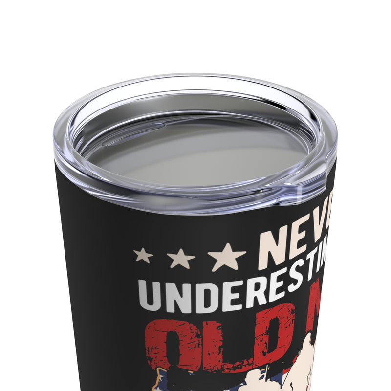 Unyielding Defender: 20oz Military Design Tumbler - Never Underestimate a US Veteran - Old but Mighty!