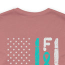 Courage Unveiled: Distressed US Flag with Teal Ribbon PTSD Cotton T-Shirt