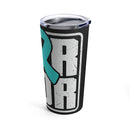 Warrior's Resolve: 20oz Tumbler with Black Background and 'PTSD Awareness - I Wear Teal' Design