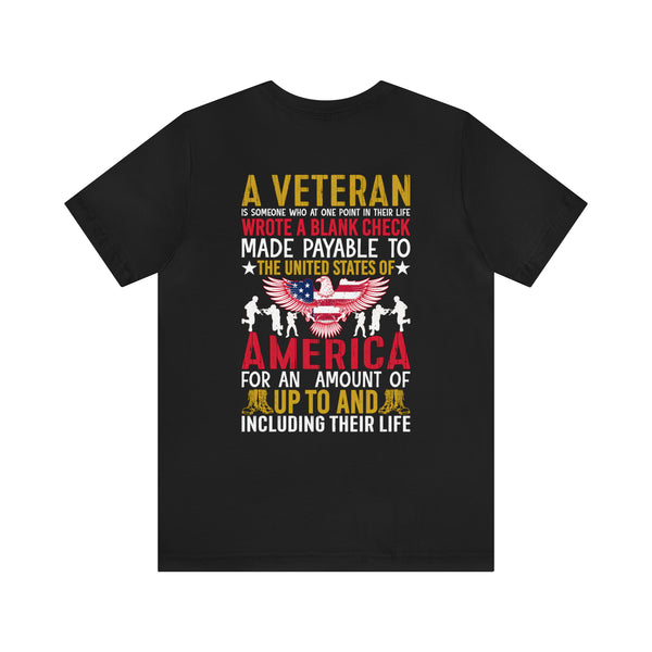 Sacrifice for Our Nation: Military Design T-Shirt - The Veteran's Blank Check to America