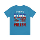 We Stand, We Kneel: Military Design T-Shirt Honoring Flag and Fallen Heroes