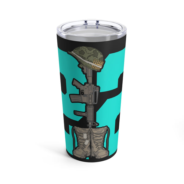 20oz Tumbler - '22 Too Many' PTSD Awareness: Striking Green Design on Black Background