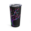 Symbol of Renewal: 20oz Tumbler with Black Background and 'Tree Ribbon - PTSD Awareness' Design