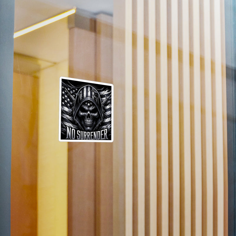 No surrender black flag skull sticker