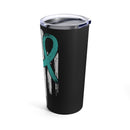 Honoring the Brave: 20oz Tumbler with Black Background, 'PTSD' Teal Ribbon, and Distressed US Flag Design