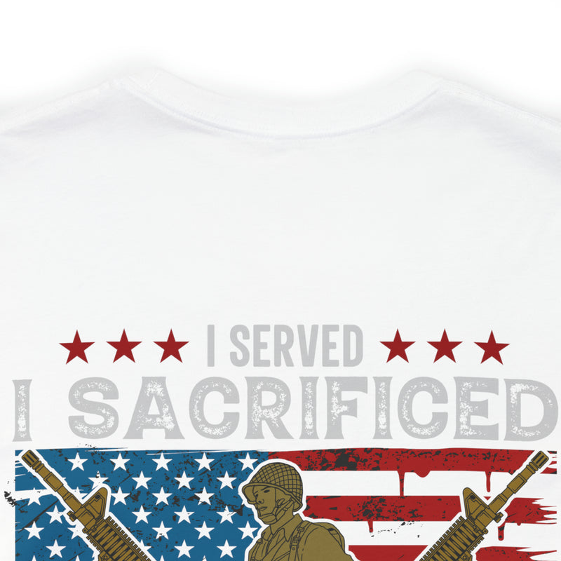 Proud Army Veteran Military Design T-Shirt - 'I Served, I Sacrificed, I Regret Nothing'