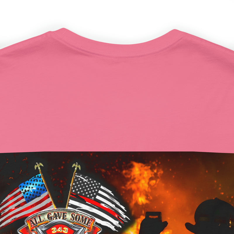 Unyielding Valor: Military T-Shirt with 'No WMF Firefighter Double Flag - All Gave Some, Some Gave It All' Design