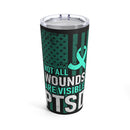 Empowering Awareness: 20oz Tumbler in Black with 'PTSD Awareness - I Wear Teal' Design