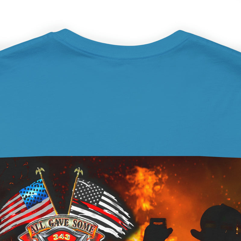 Unyielding Valor: Military T-Shirt with 'No WMF Firefighter Double Flag - All Gave Some, Some Gave It All' Design