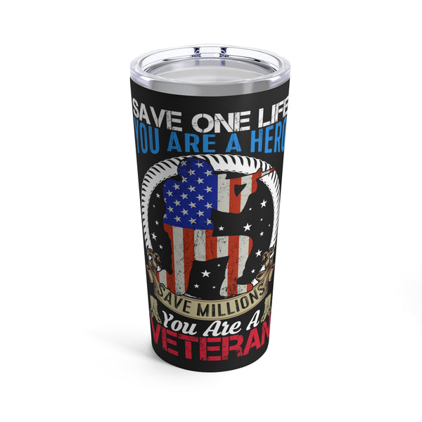 Defender of Many: 20oz Black Military Design Tumbler - Saluting Veterans and Heroes