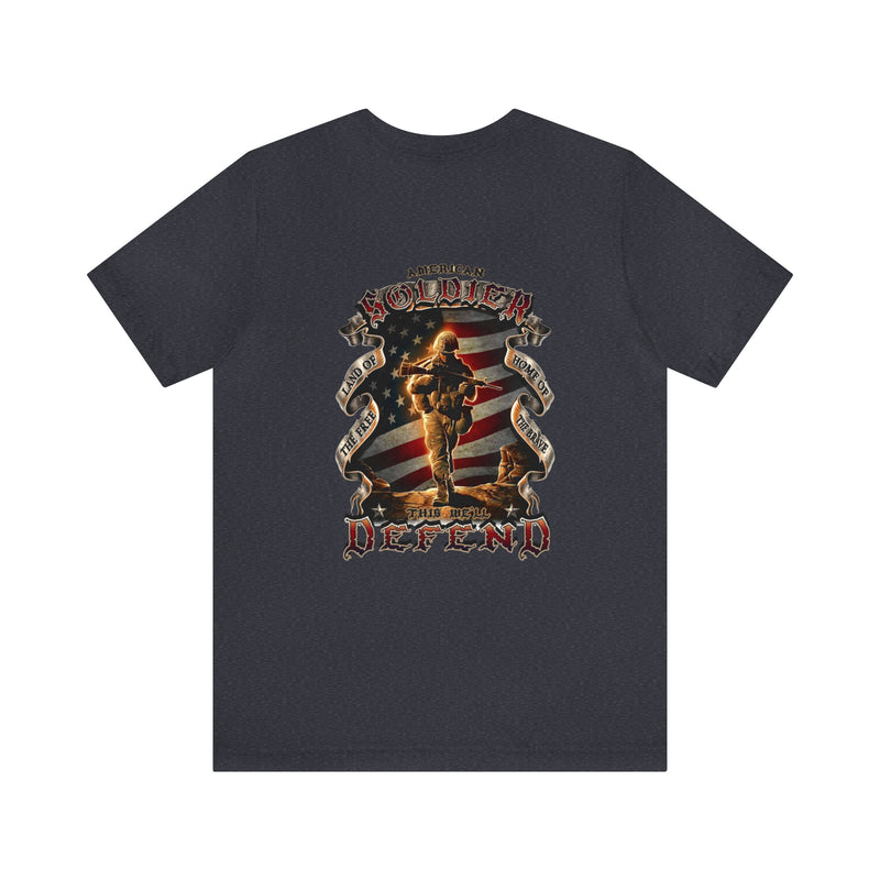 Defenders of Freedom: Military T-Shirt with 'American Soldier - Land Of The Free' Design