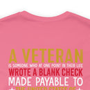 Sacrifice for Our Nation: Military Design T-Shirt - The Veteran's Blank Check to America