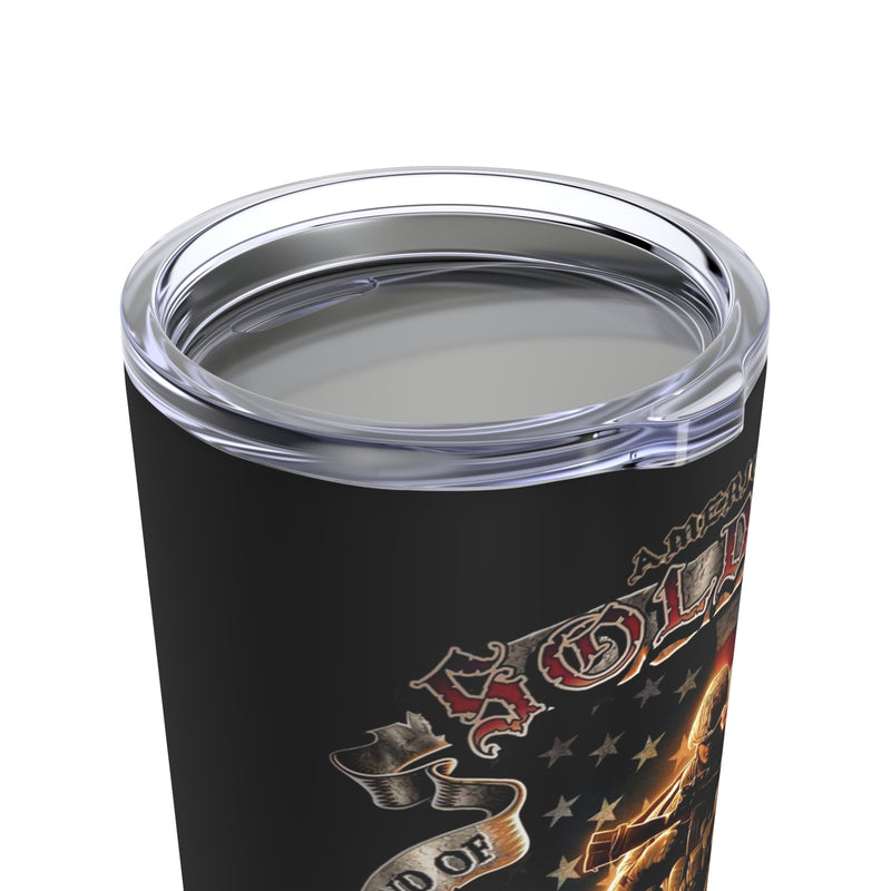 Defending Freedom: 20oz Black Tumbler with Military Design - 'American Soldier Land Of The Free