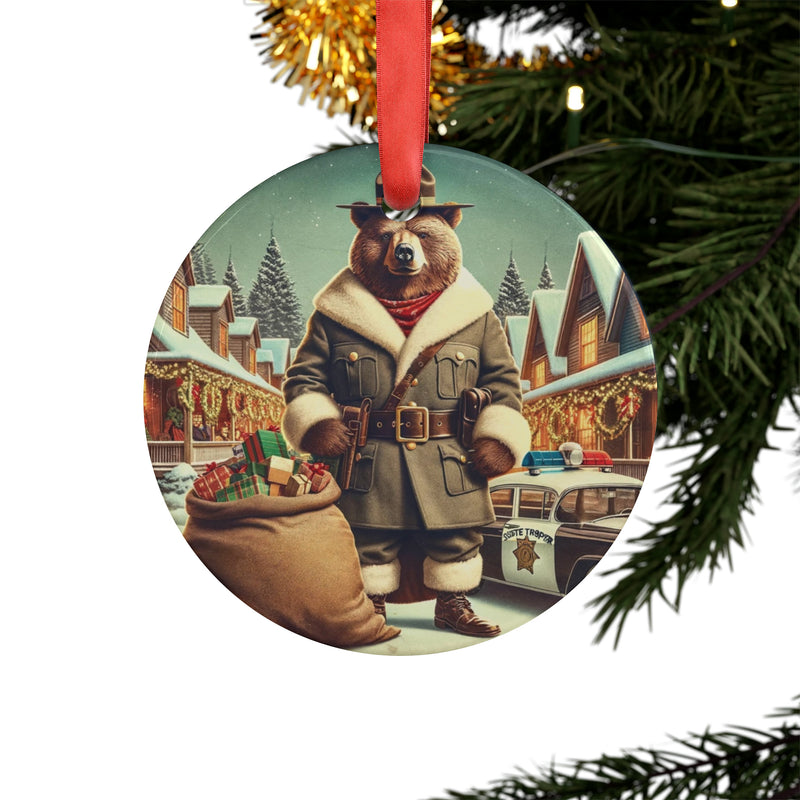 Santa Vintage Police Bear Christmas Ornament with Ribbon