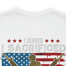 Proud Army Veteran Military Design T-Shirt - 'I Served, I Sacrificed, I Regret Nothing'