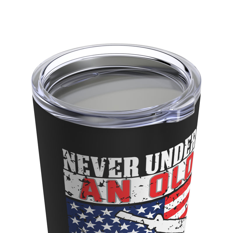 DD 214 Pride: 20oz Military Design Tumbler - Never Underestimate an Old Man, Proud US Veteran!