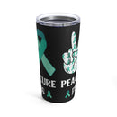 Awareness in Every Sip: 20oz Tumbler Embraces Peace, Love, and the Journey to Cure PTSD on a Black Canvas