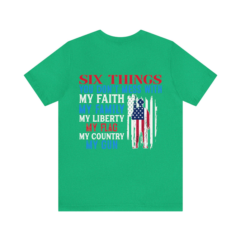 Defending Six Pillars: Military Design T-Shirt - Faith, Family, Liberty, Flag, Country, Gun