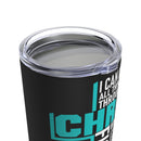 Empowerment in Faith: 20oz Tumbler - Blue Cross & Black Background - 'I Can Do All Things Through Christ' - A Tribute to PTSD Warriors"