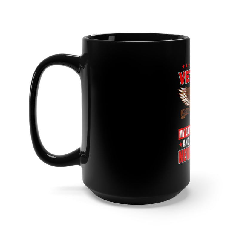 Unwavering Veteran: 15oz Black Military Design Mug - Forever Bound by Oath and Permit