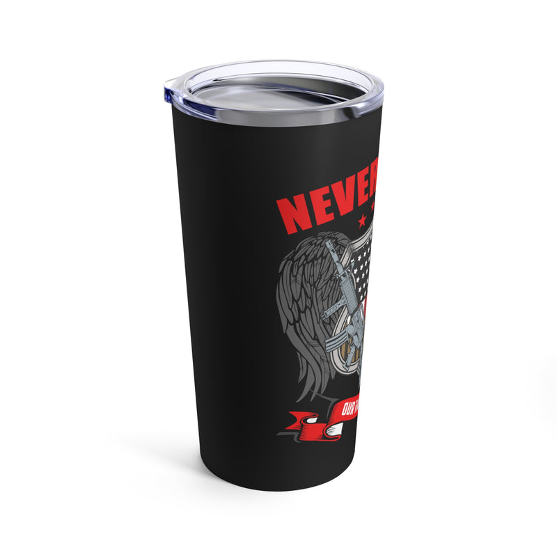 Never Forget Our Fallen Heroes: 20oz Black Military Design Tumbler - Honoring Their Sacrifice