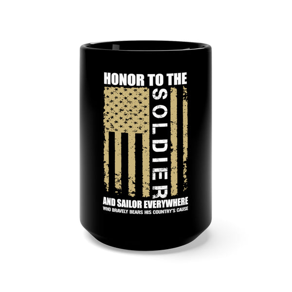 Honor to the Soldier and Sailor: 15oz Military Design Black Mug - Paying Tribute to Brave Defenders of Our Country