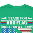 Patriotic Faith: Military Design T-Shirt - 'I Stand for Our Flag, I Kneel for the Cross - Proud Veteran, Blessed Christian'