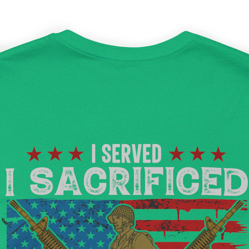 Proud Army Veteran Military Design T-Shirt - 'I Served, I Sacrificed, I Regret Nothing'