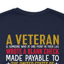 Sacrifice for Our Nation: Military Design T-Shirt - The Veteran's Blank Check to America