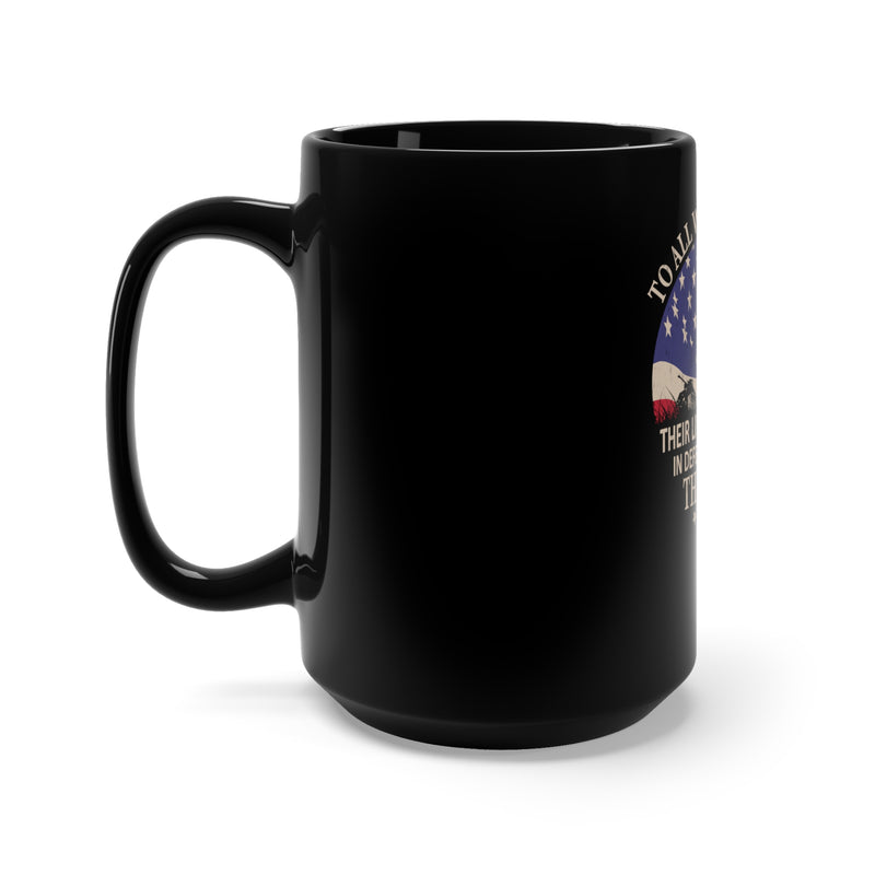 Gratitude in Black: 15oz Military Design Mug - Honoring Those Who Defend the Flag