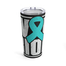 Warrior's Resolve: 20oz Tumbler with Black Background and 'PTSD Awareness - I Wear Teal' Design