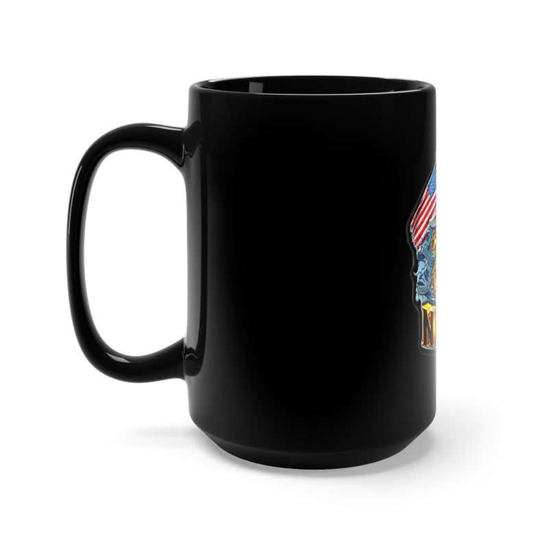 Saluting Naval Valor: 15oz Black Mug with 'Double Flag Eagle U.S. NAVY' Military Design