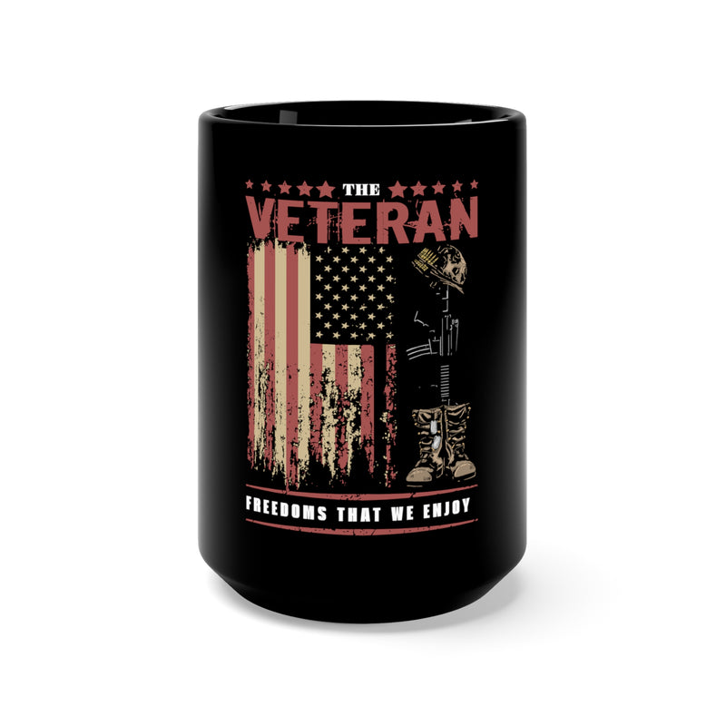 Cherishing Veteran Freedoms: 15oz Military Design Black Mug for Patriotic Souls