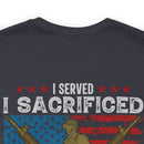 Proud Army Veteran Military Design T-Shirt - 'I Served, I Sacrificed, I Regret Nothing'