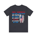 Defending Six Pillars: Military Design T-Shirt - Faith, Family, Liberty, Flag, Country, Gun