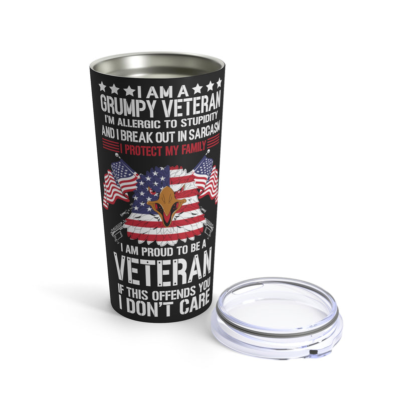 Proud Veteran: 20oz Military Design Tumbler with Grumpy & Sarcastic Allergy!