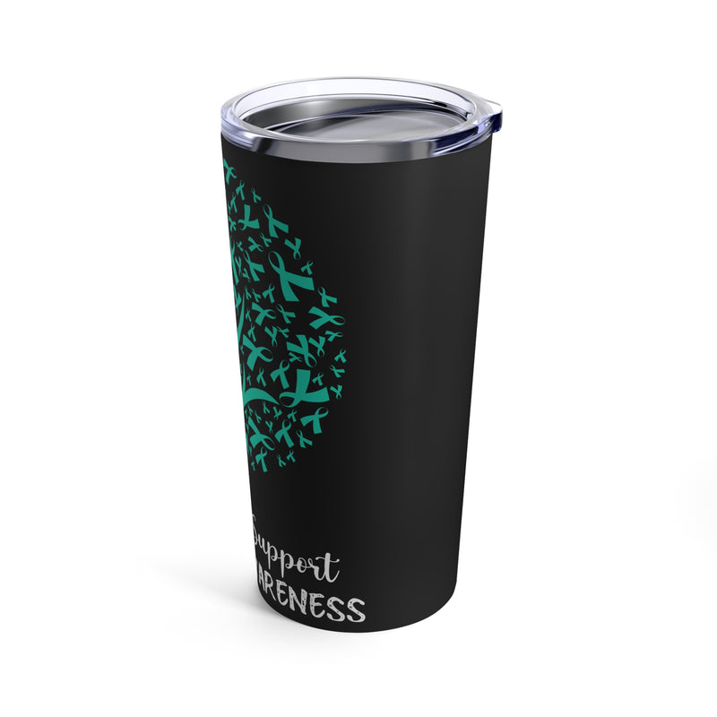 Empowering Awareness: 20oz Tumbler Spotlights Post Traumatic Stress Disorder on a Black Background