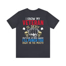 Protective Pride: Military Design T-Shirt - 'I Know My Veteran is Sexy, but Look at Him Again... I'll Punch You Right in the Mouth!'