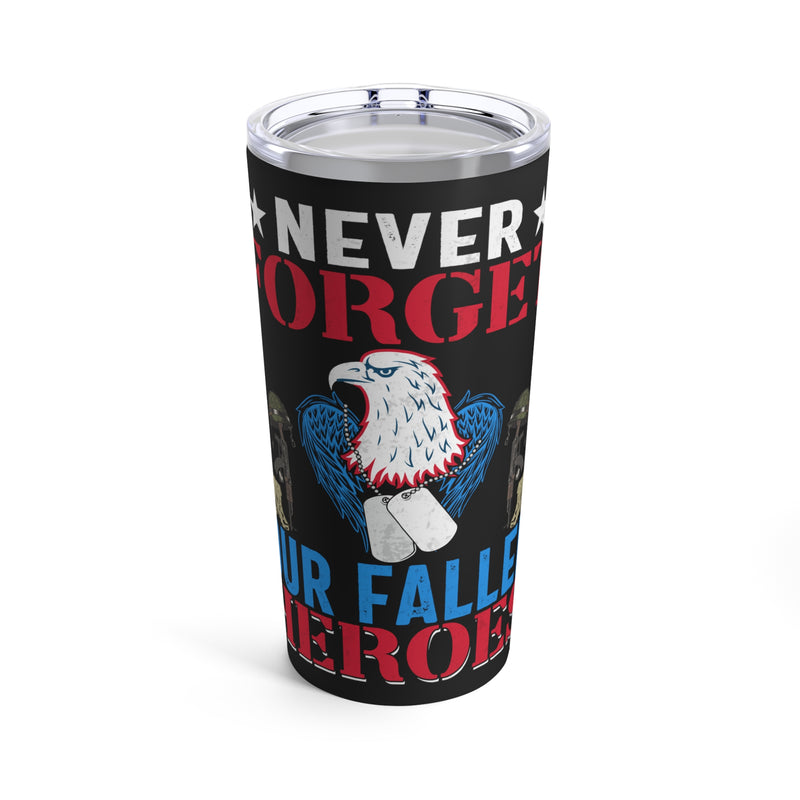 Never Forget Our Fallen Heroes: 20oz Black Military Design Tumbler - Honoring Their Sacrifice