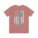Courage Unveiled: Distressed US Flag with Teal Ribbon PTSD Cotton T-Shirt